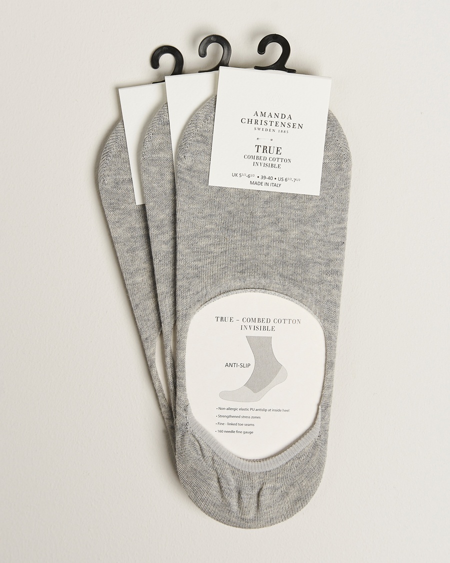 Amanda Christensen 3-Pack True Cotton Invisible Socks Light Grey Melange – Grijs