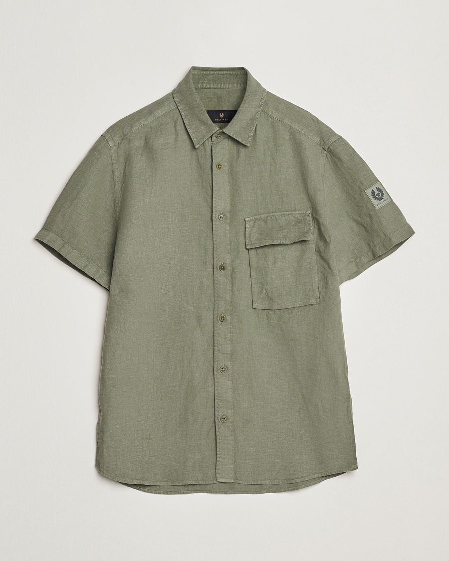 Heren | Best of British | Belstaff | Scale Short Sleeve Linen Shirt Surplus Green