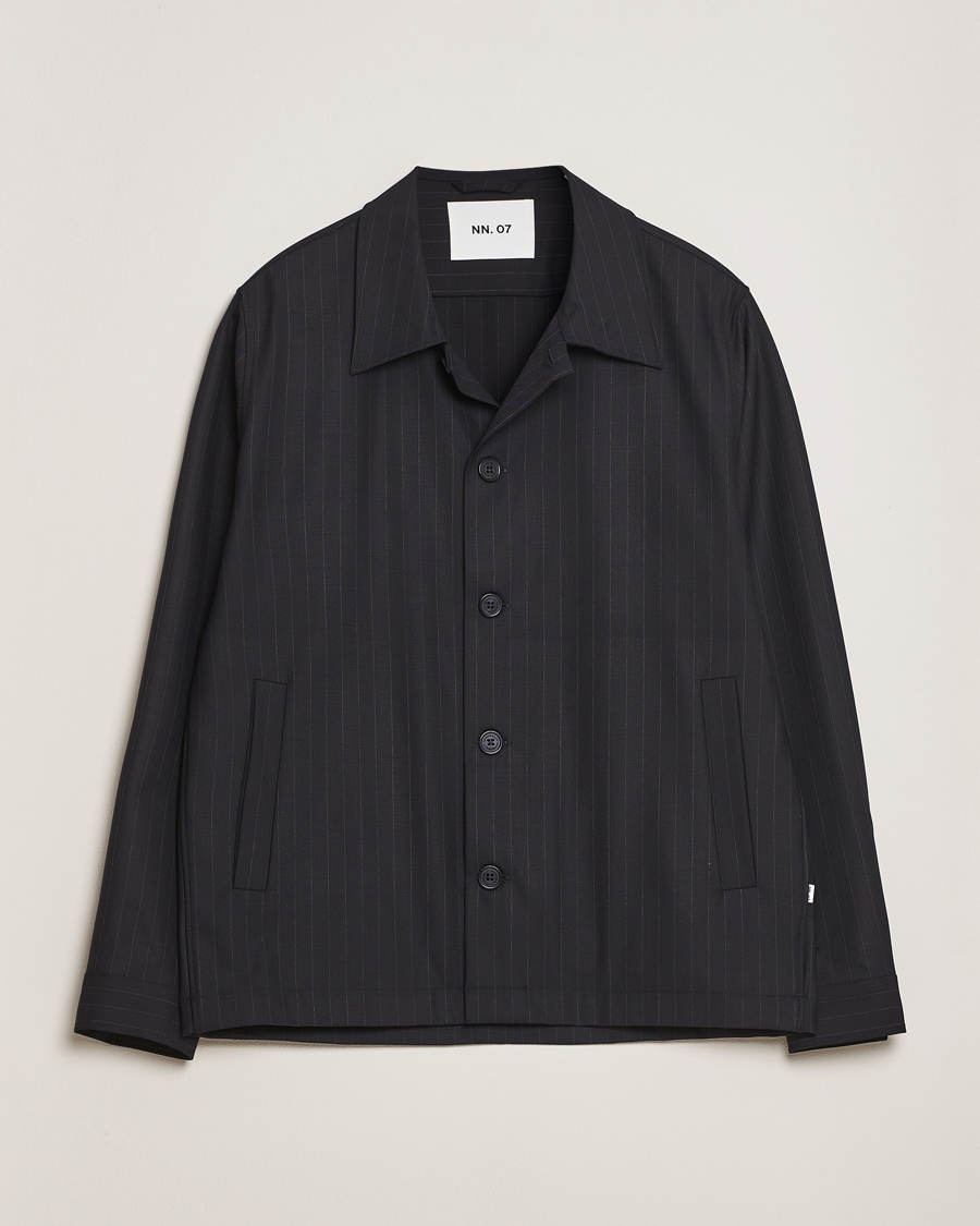 Heren | Overhemden | NN07 | Zander Pinstriped Overshirt Navy/White