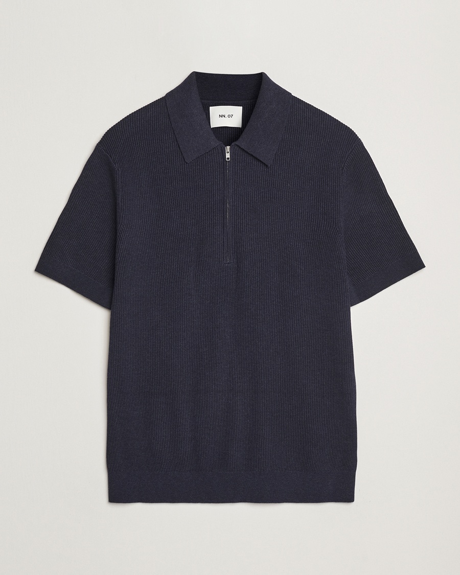 NN07 Hansie Half Zip Knitted Polo Navy Melange – Bleu