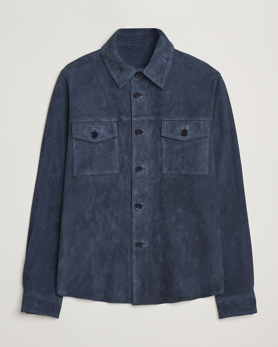 Homme | Vestes En Cuir | Stenströms | Suede Overshirt Navy