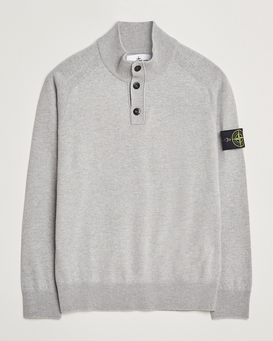 Homme | Nouveautés | Stone Island | Knitted Geelong Wool Half Button Zip Melange Grey