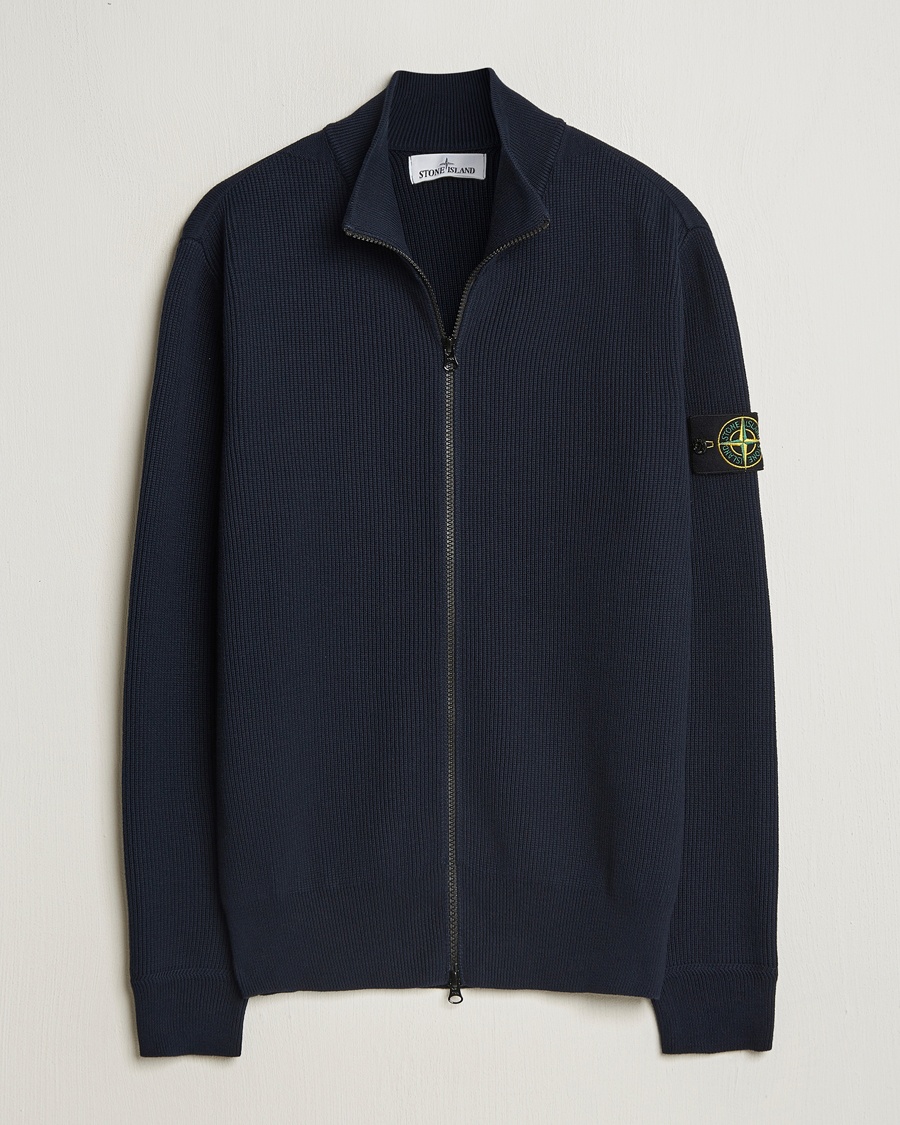 Homme | Full-zip | Stone Island | Ribbed Soft Organic Cotton Full Zip Navy Blue