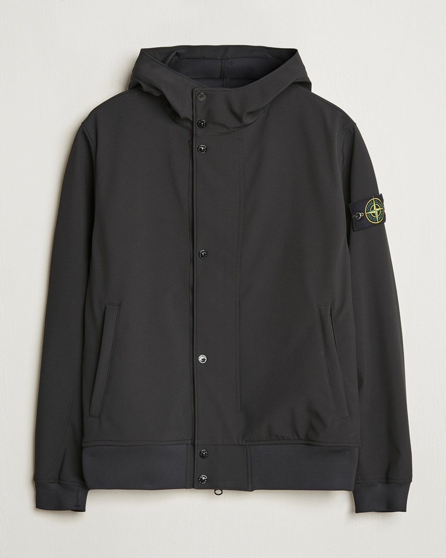 Homme | | Stone Island | Soft Shell Hooded Jacket Black