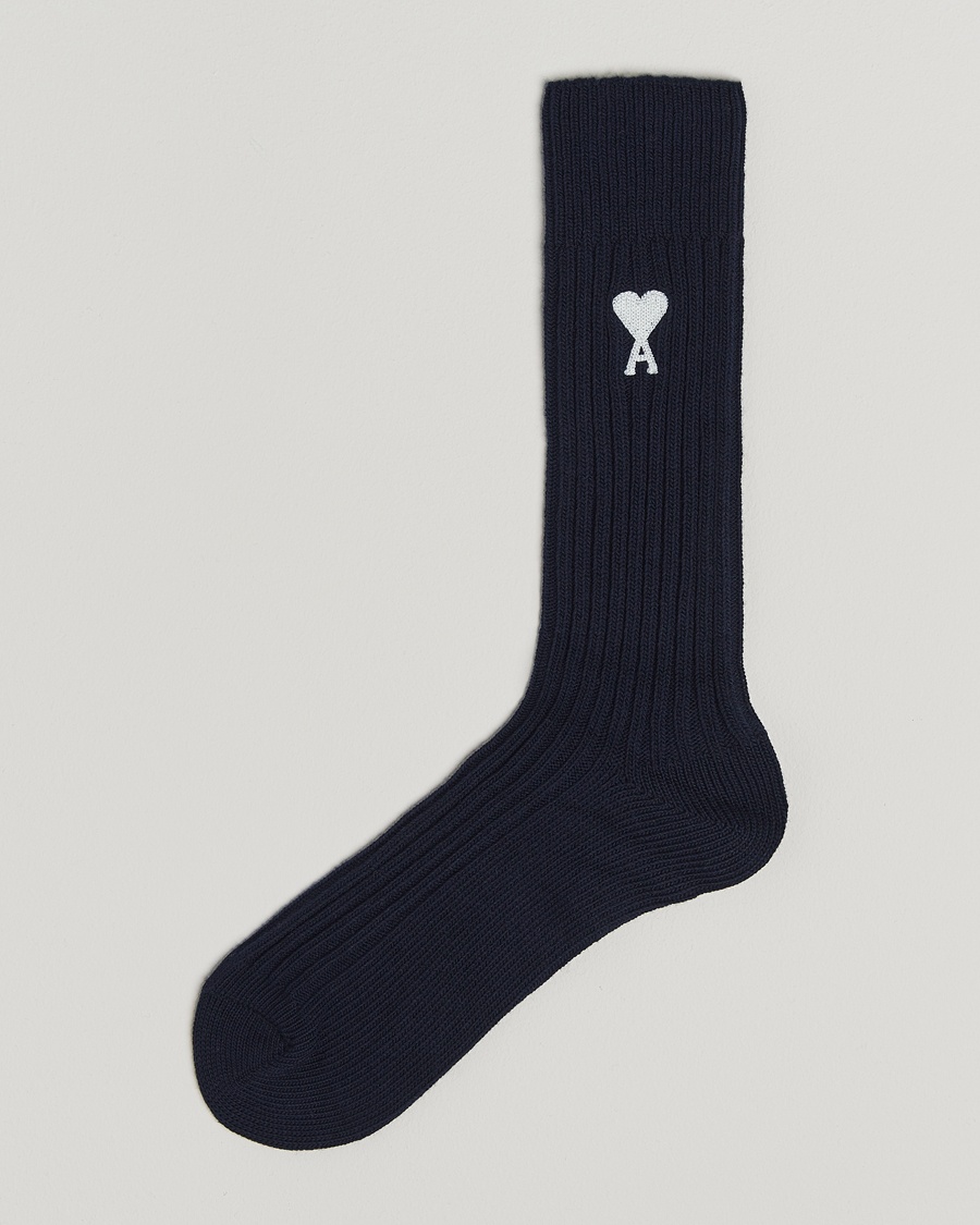 Homme | | AMI | Logo Ribbed Sock Navy Blue