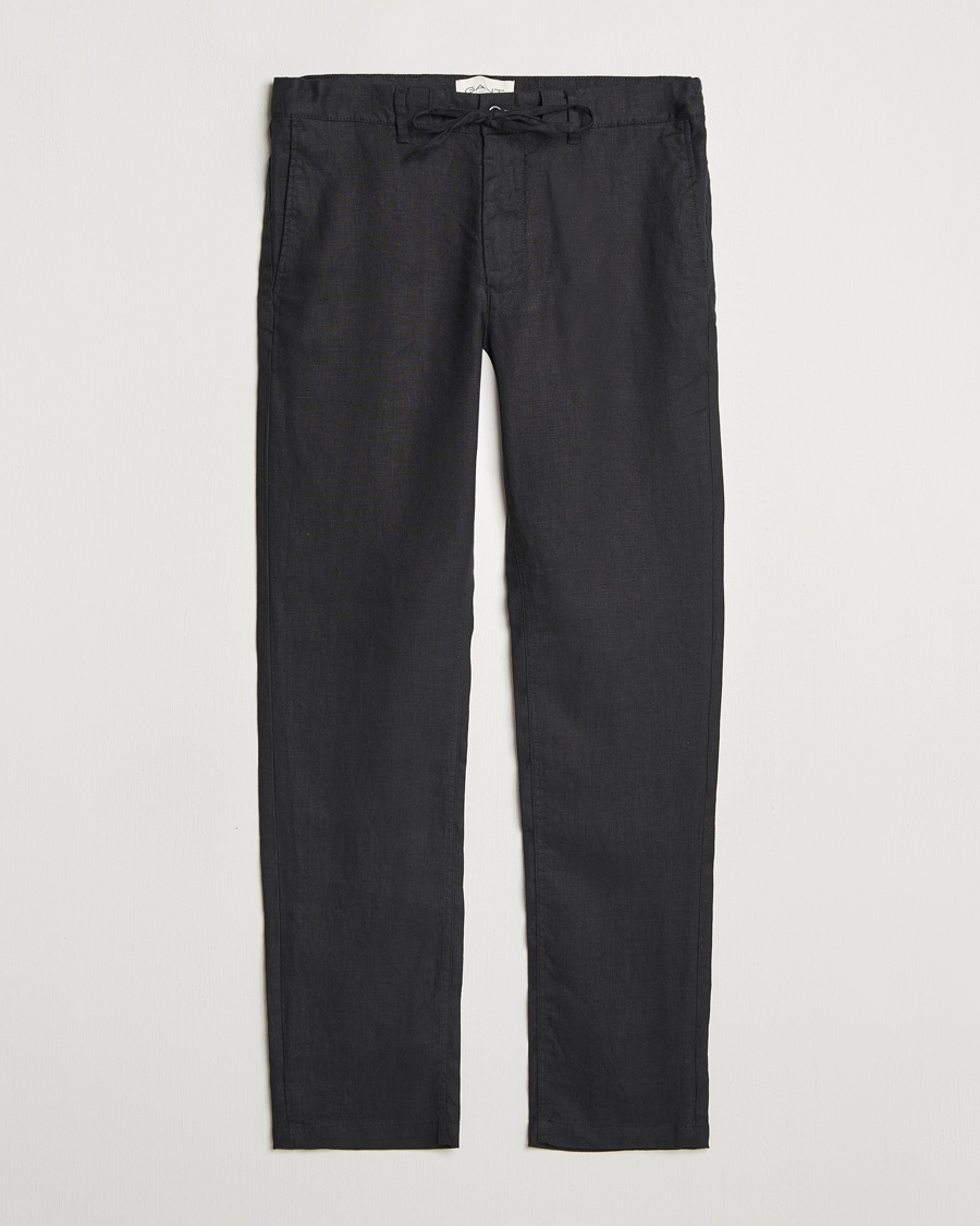Heren | Linnen broeken | GANT | Relaxed Linen Drawstring Pants Black