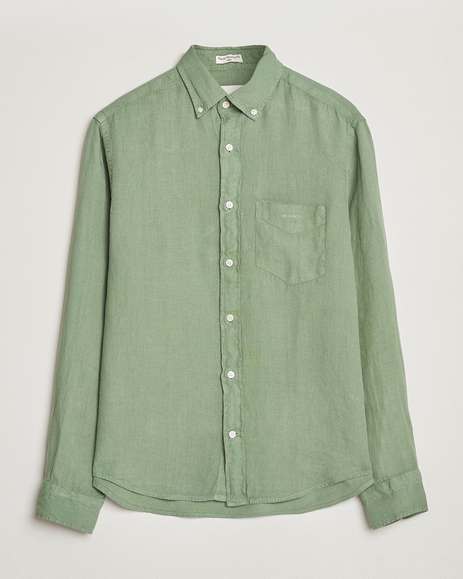 Homme | | GANT | Regular Fit Garment Dyed Linen Shirt Kalamata Green