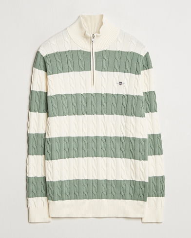 Heren | GANT | GANT | Cotton Striped Cable Half Zip Kalamata Green