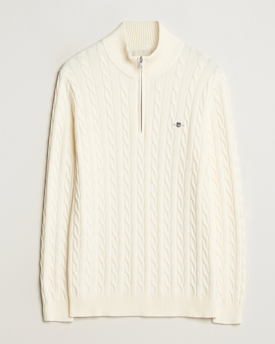 GANT Cotton Cable Half Zip Cream – Wit
