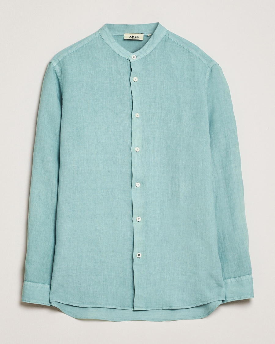 Homme | Chemises En Lin | Altea | Linen Guru Collar Shirt Azzurro