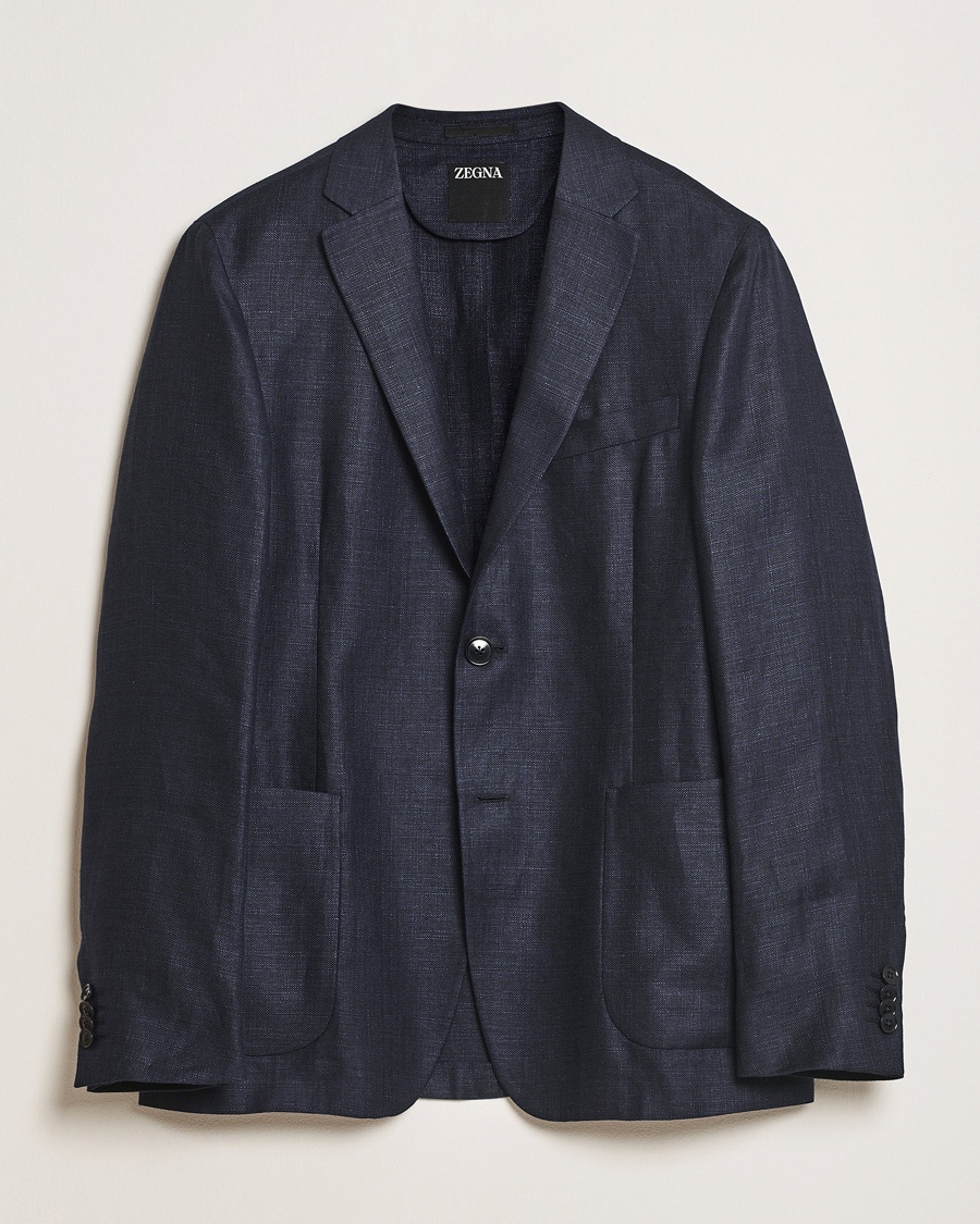 Homme | | Zegna | Unconstructed Wool/Linen Blazer Navy