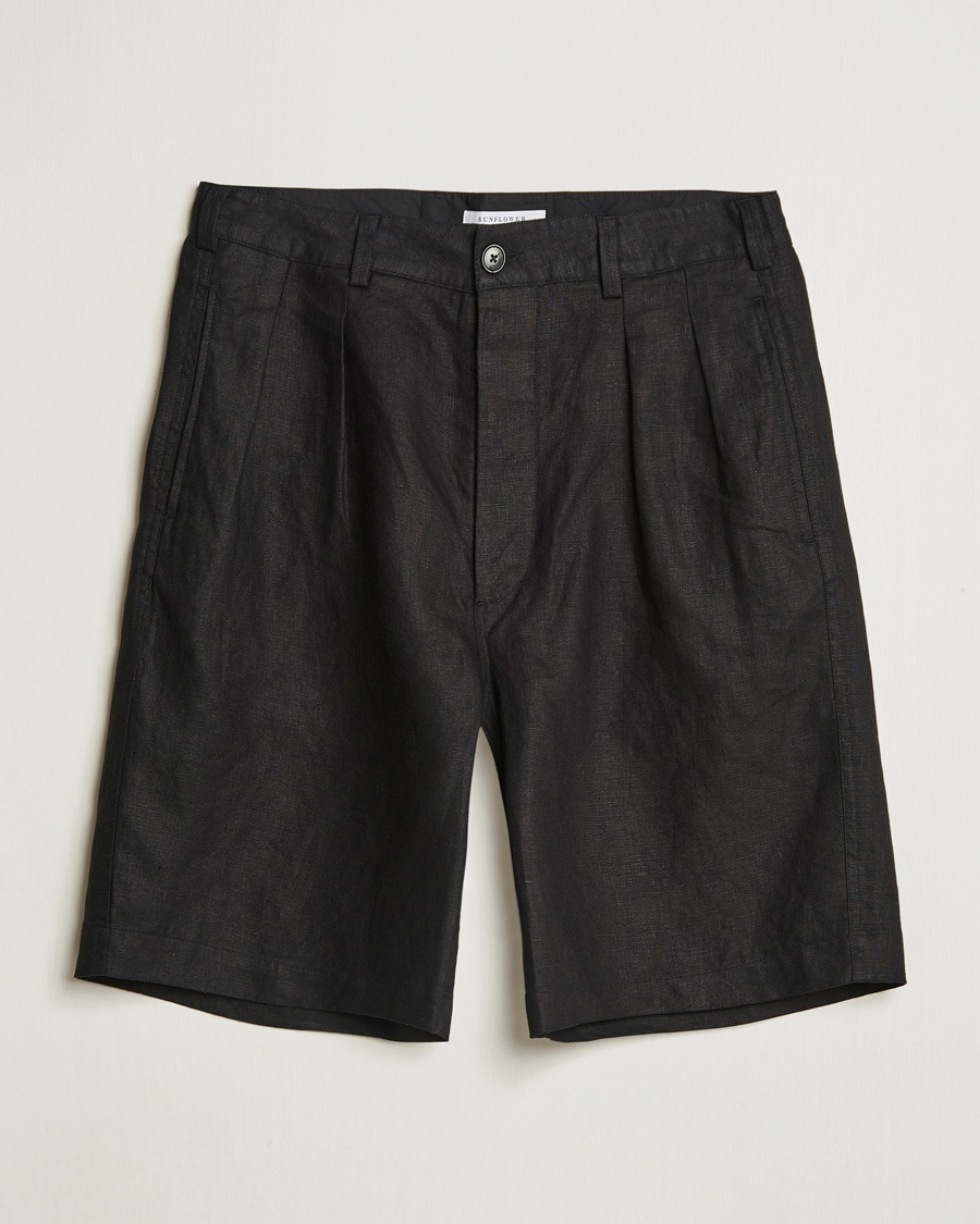 Homme | Shorts En Lin | Sunflower | Pleated Linen Shorts Black