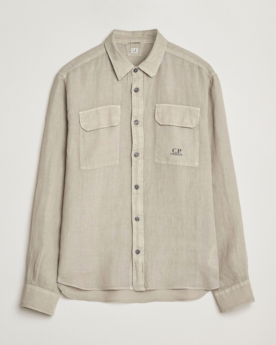 Homme | Chemises En Lin | C.P. Company | Long Sleeve Linen Shirt Taupe