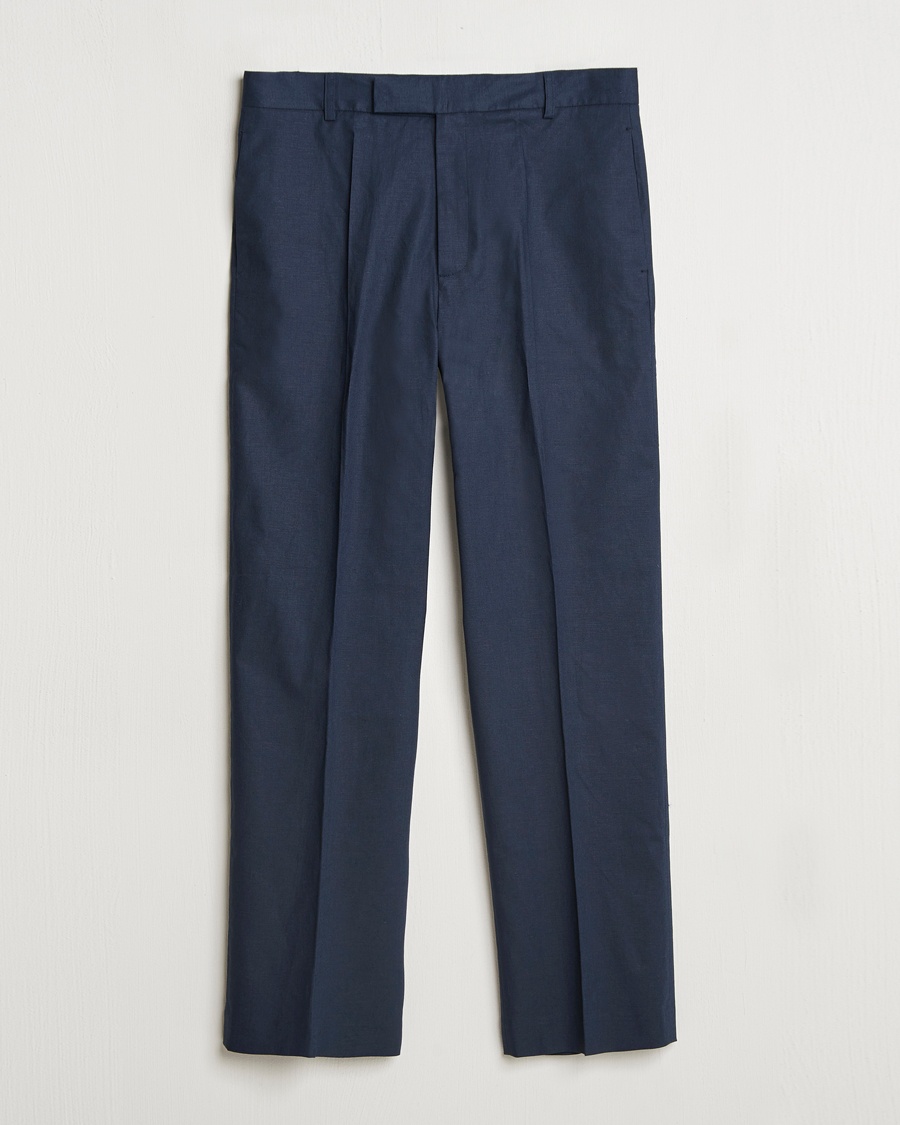 Homme | | Palmes | Pleated Linen Trousers Navy