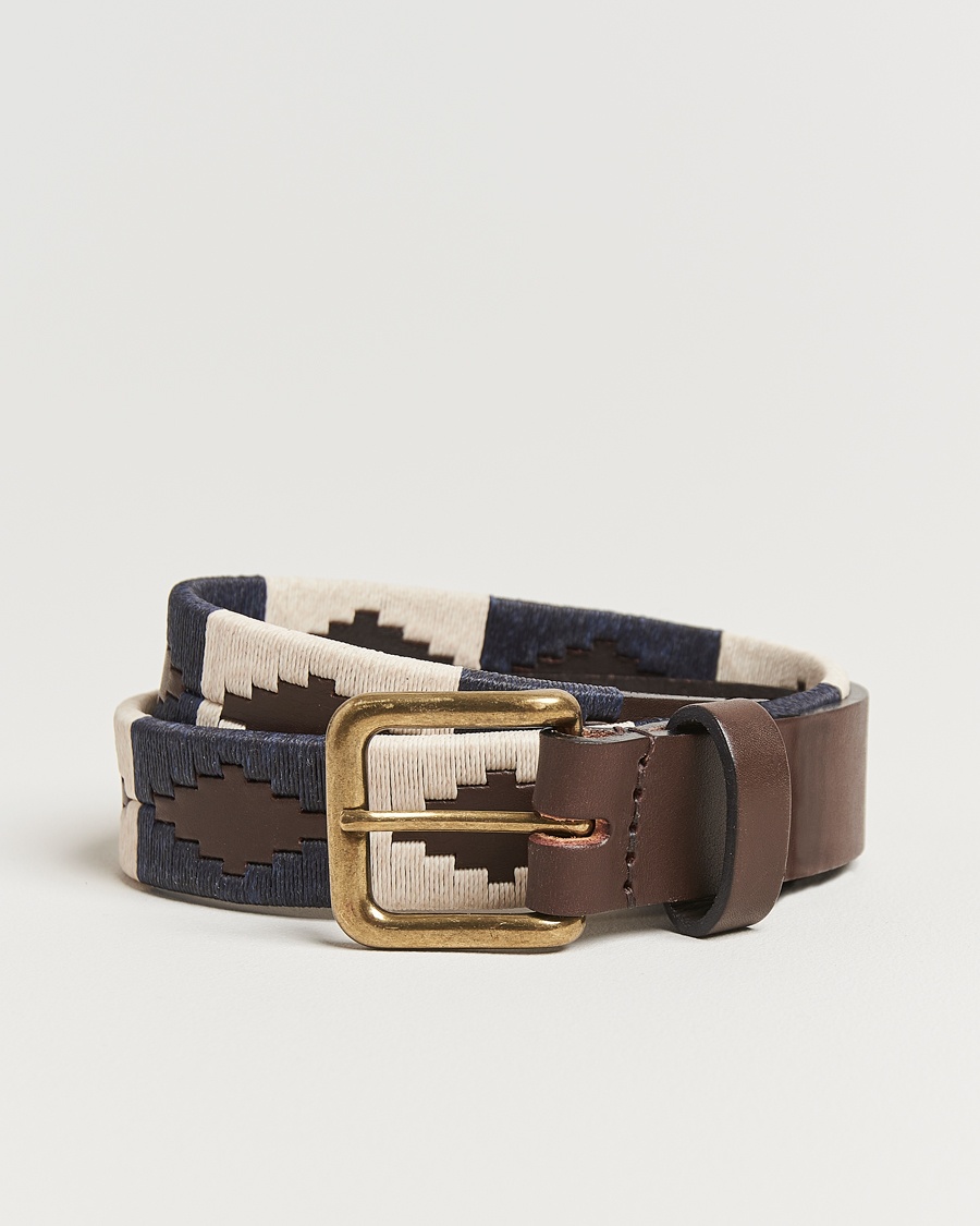 Heren | | Pampeano | Jugadoro Hand Stitched Classic Leather Belt 3,5cm Blue/White