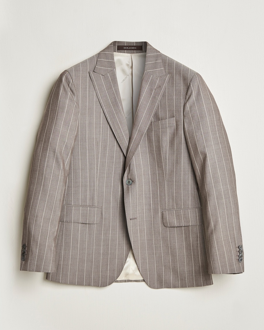 Homme | Business & Beyond - Formal | Oscar Jacobson | Faron Striped Super 130s Wool Blazer Beige