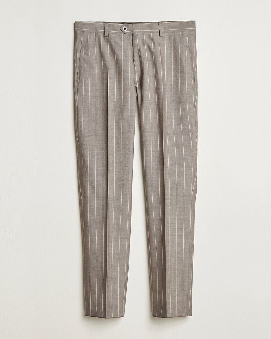 Homme | Business & Beyond - Formal | Oscar Jacobson | Dandy Striped Super 130s Wool Trouser Beige