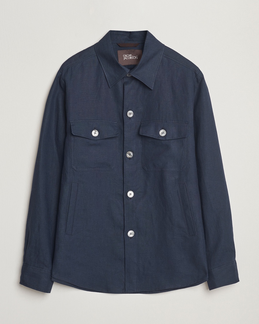 Oscar Jacobson Maverick Linen Shirt Jacket Navy – Blauw