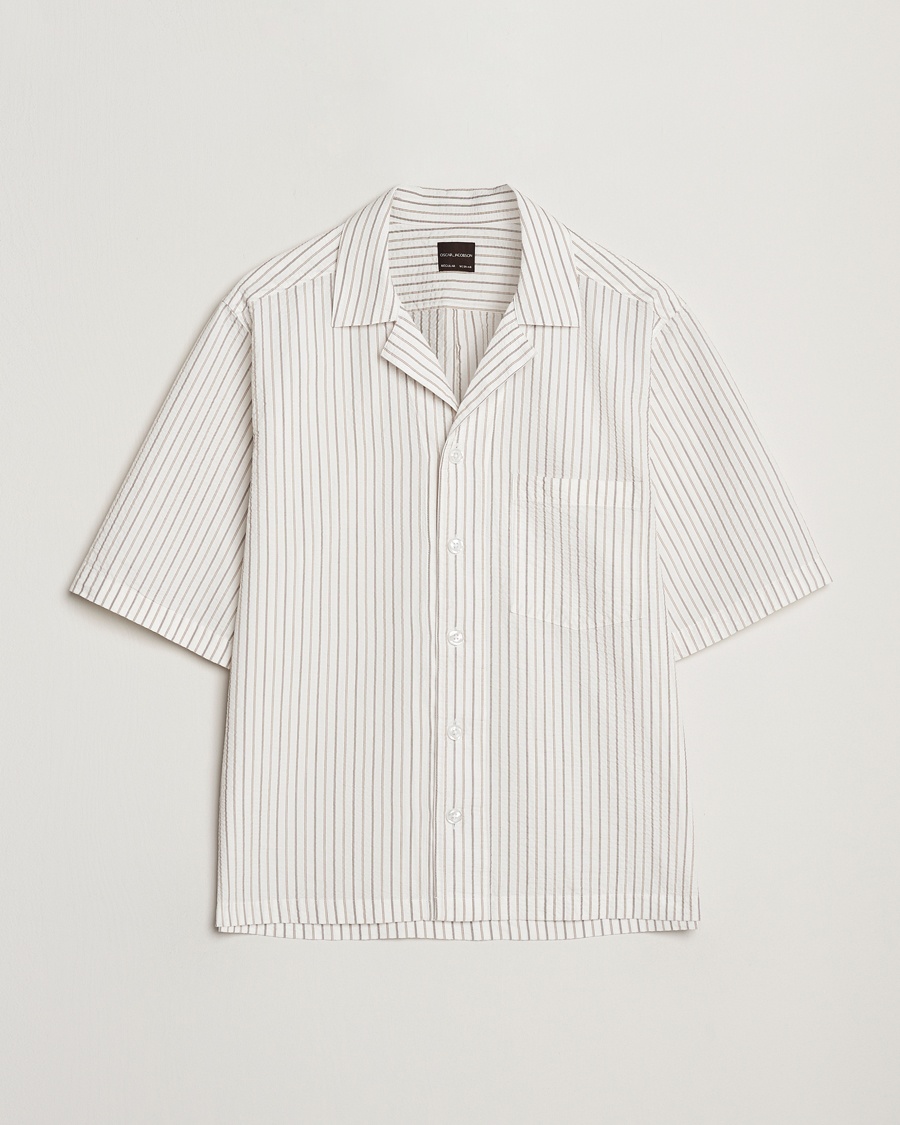 Heren | Overhemden | Oscar Jacobson | Cuban Short Sleeve Seersucker Shirt White