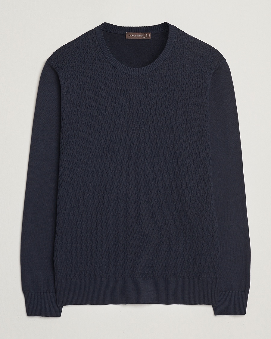 Homme | Business & Beyond - Formal | Oscar Jacobson | Blake Knitted Cotton Crew Navy