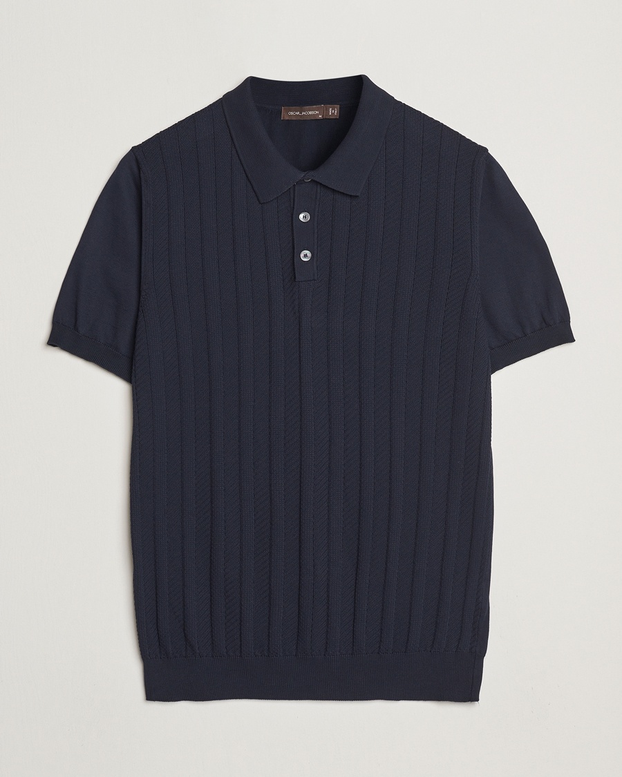 Oscar Jacobson Barto Structured Cotton Polo Navy – Bleu