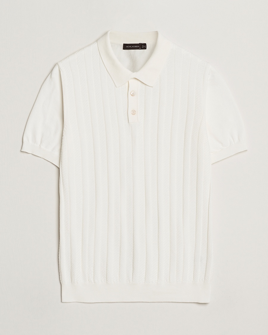 Oscar Jacobson Barto Structured Cotton Polo Snow White – Blanc