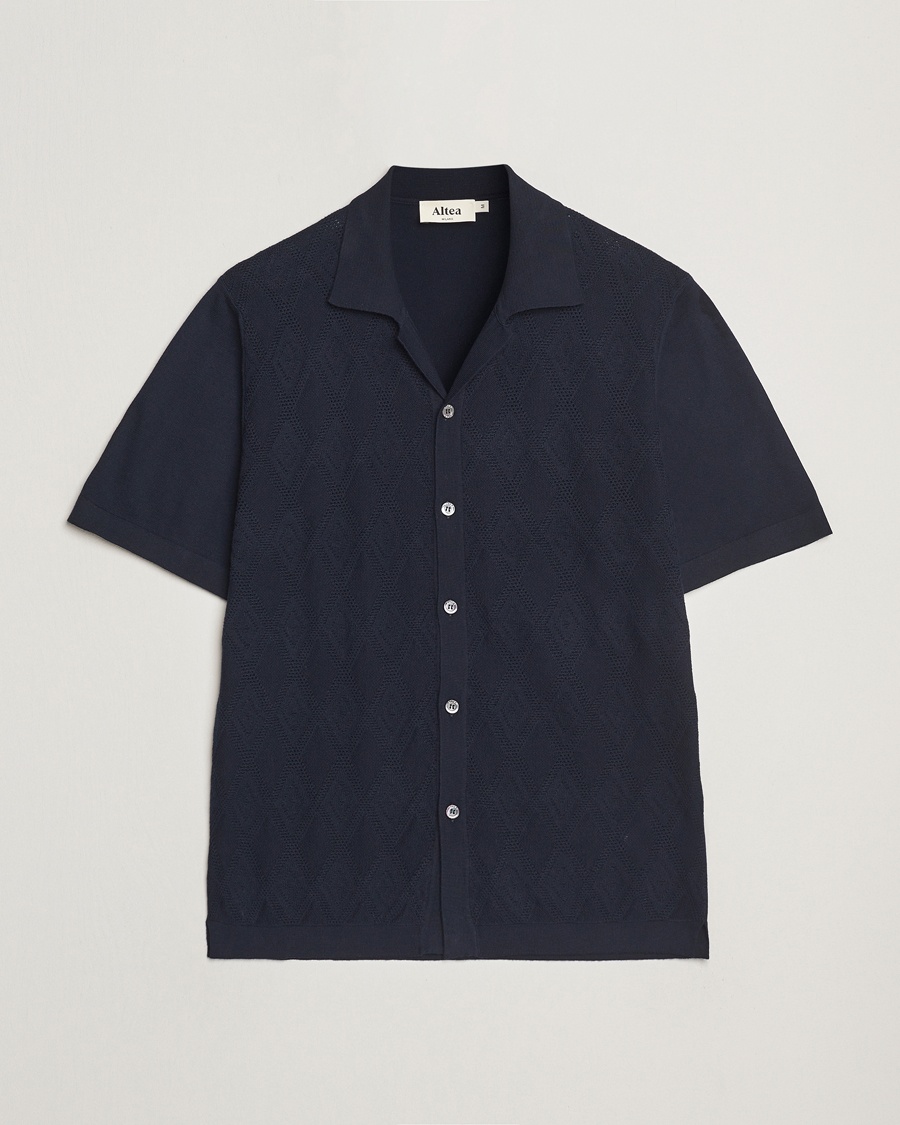 Homme | | Altea | Jacquard Knit Camp Shirt Navy