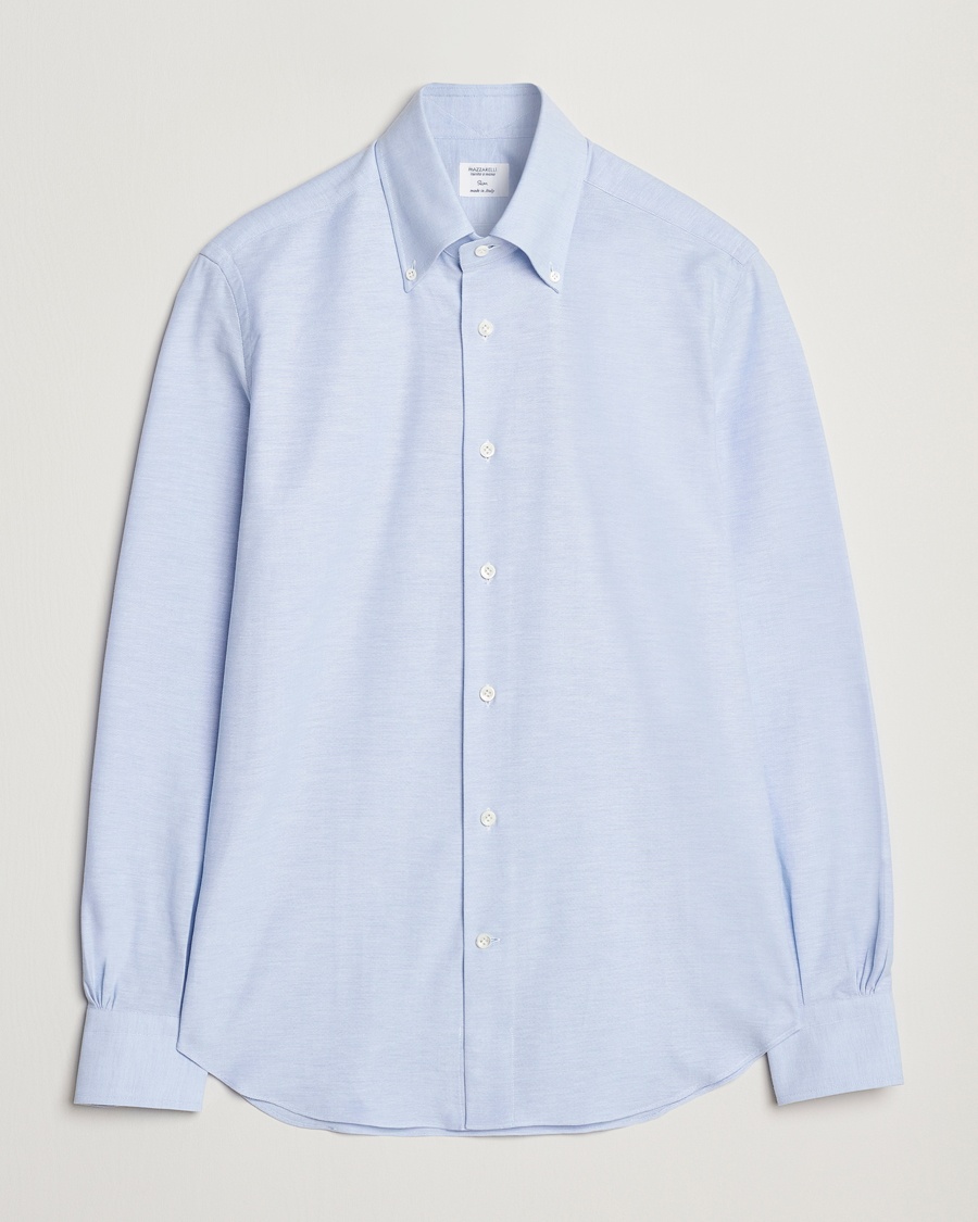 Homme | Chemises Oxford | Mazzarelli | Soft Oxford Button Down Shirt Light Blue