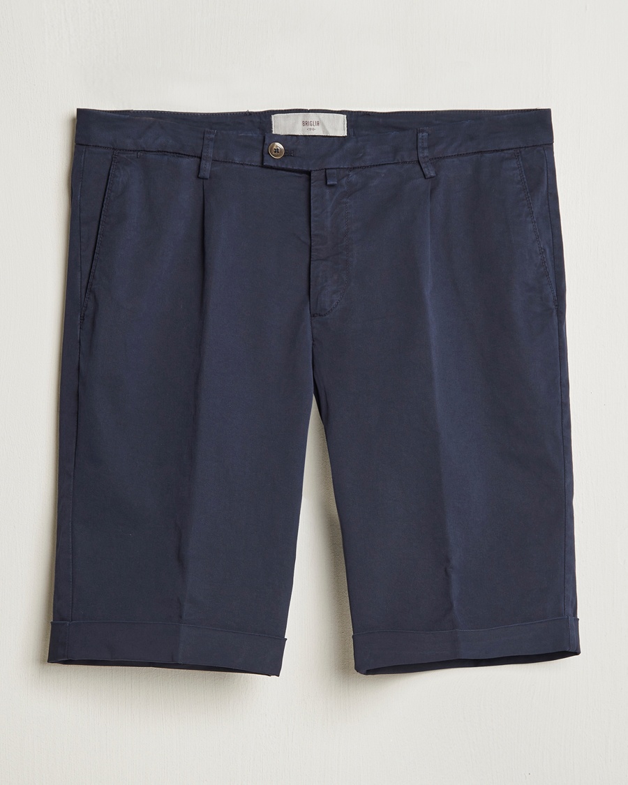 Briglia 1949 Pleated Cotton Shorts Navy – Bleu