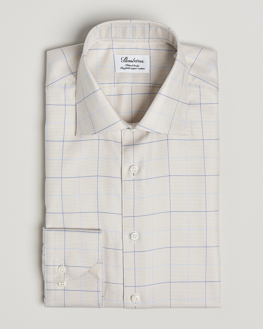 Homme | | Stenströms | Fitted Body Checked Houndstooth Shirt Taupe