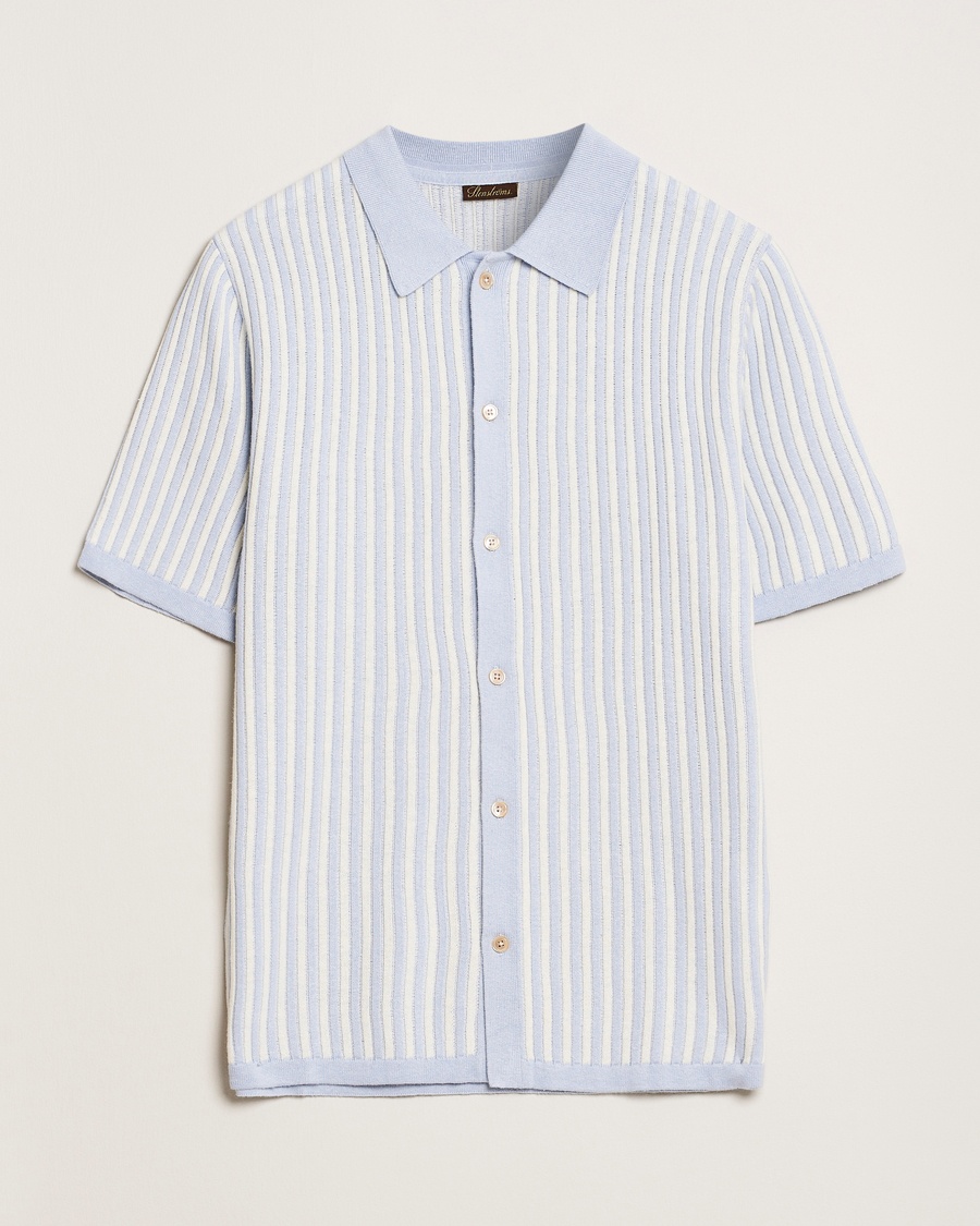 Homme | | Stenströms | Knitted Buttonthru Polo Shirt White/Blue