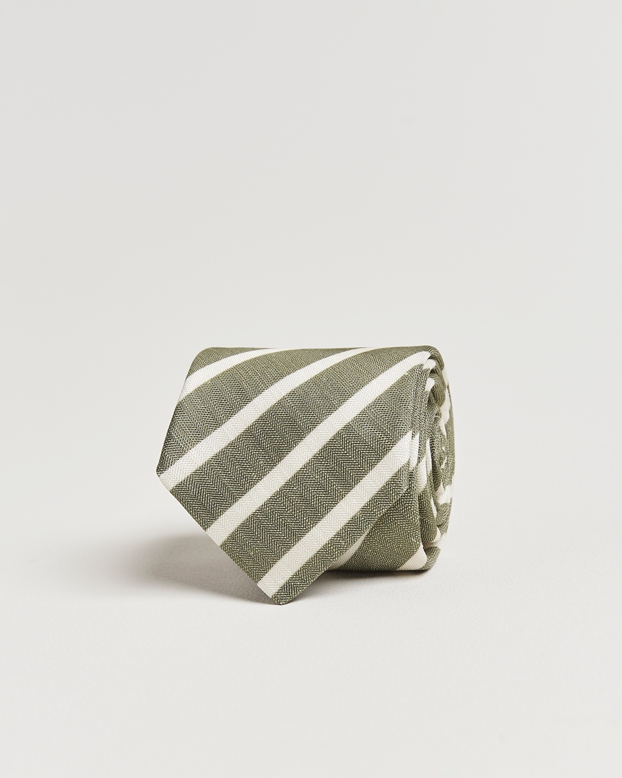 Homme | Accessoires | Stenströms | Silk/Linen Striped Tie Green