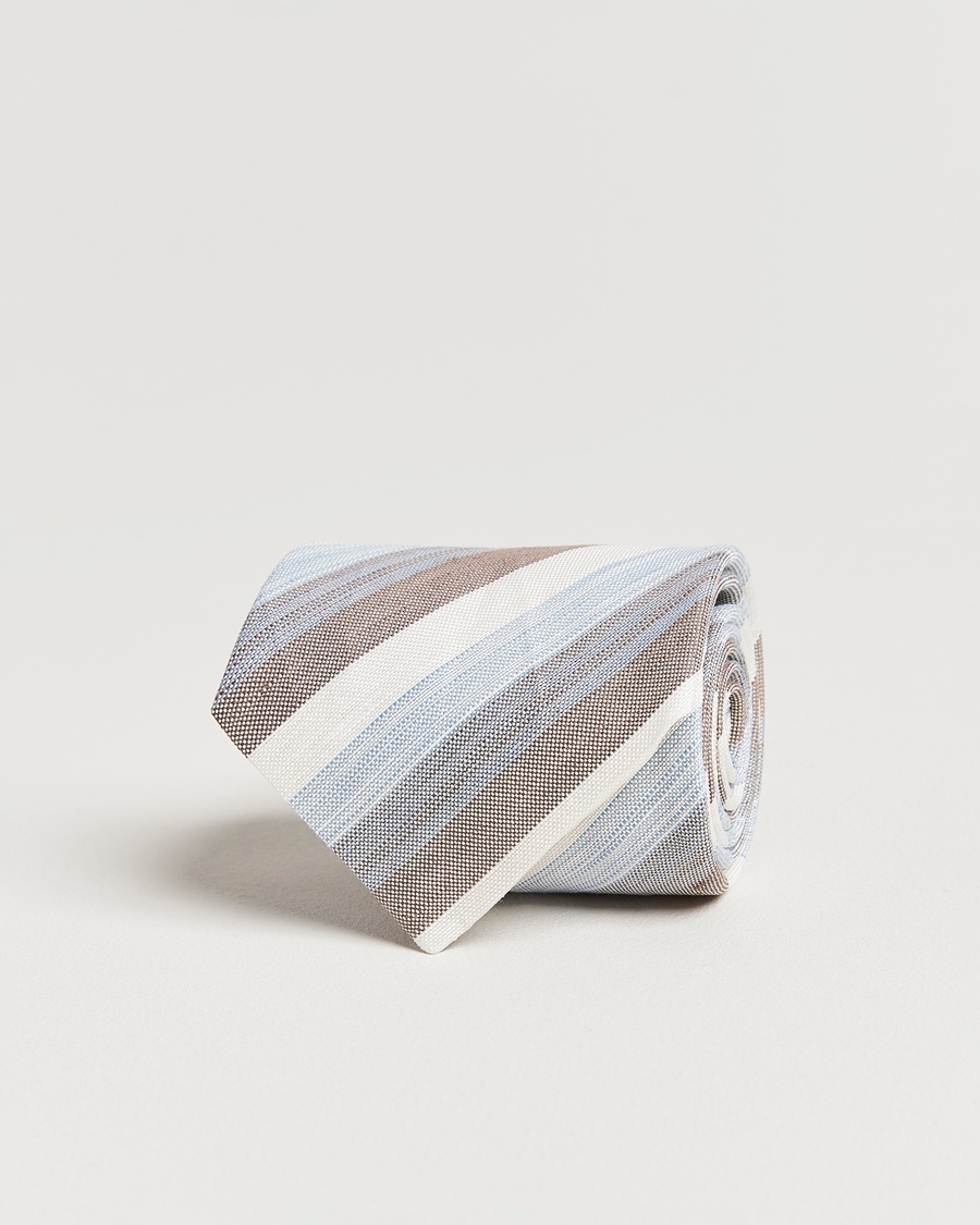Homme | Accessoires | Stenströms | Silk/Linen Mutli Striped Tie Brown