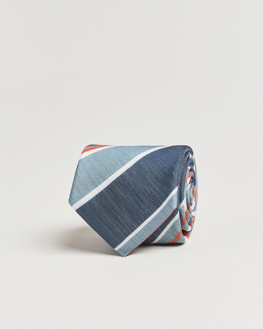 Homme | Accessoires | Stenströms | Silk/Linen Mutli Striped Tie Blue