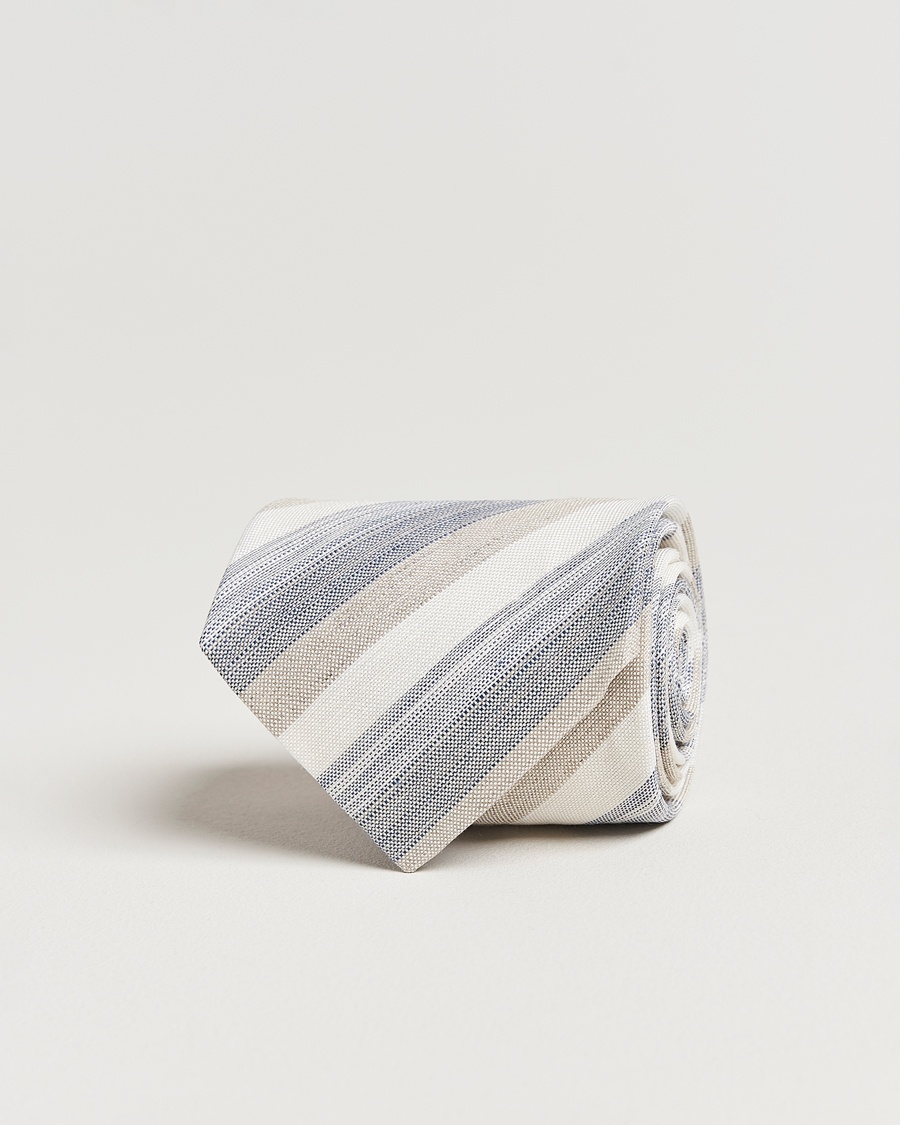 Homme | Accessoires | Stenströms | Silk/Linen Mutli Striped Tie Beige