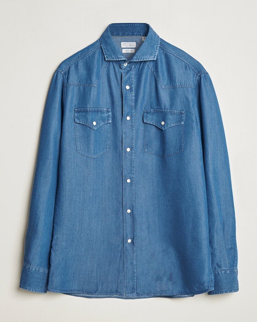 Heren | Spijker overhemden | Brunello Cucinelli | Denim Western Shirt Navy