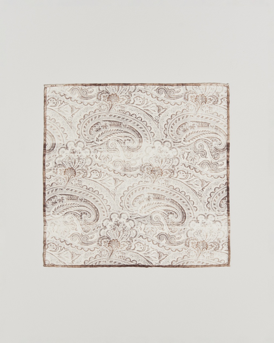 Homme | | Brunello Cucinelli | Paisley Silk Pocket Square White/Beige