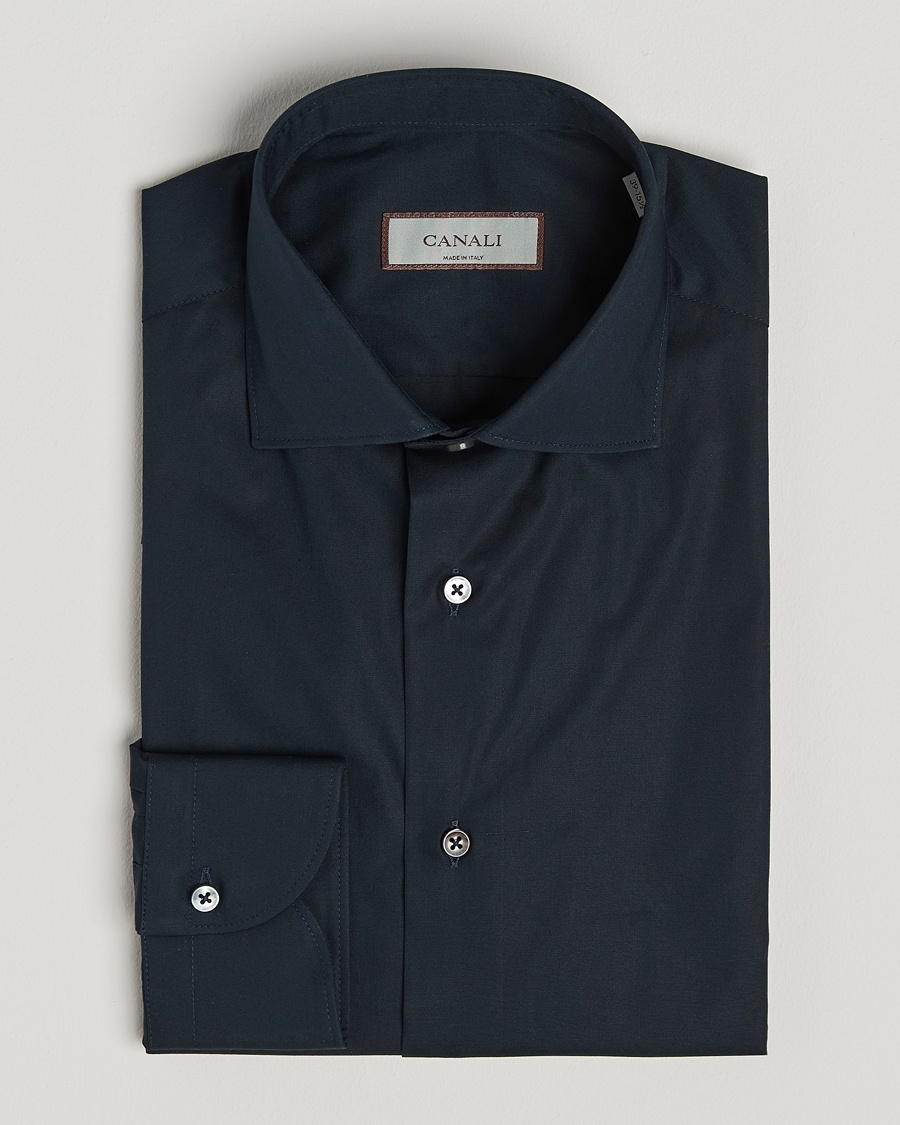 Homme | Chemises D'Affaires | Canali | Slim Fit Cotton/Stretch Shirt Navy
