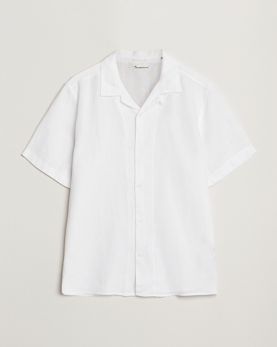 Homme | | KnowledgeCotton Apparel | Short Sleeve Linen Resort Shirt Bright White