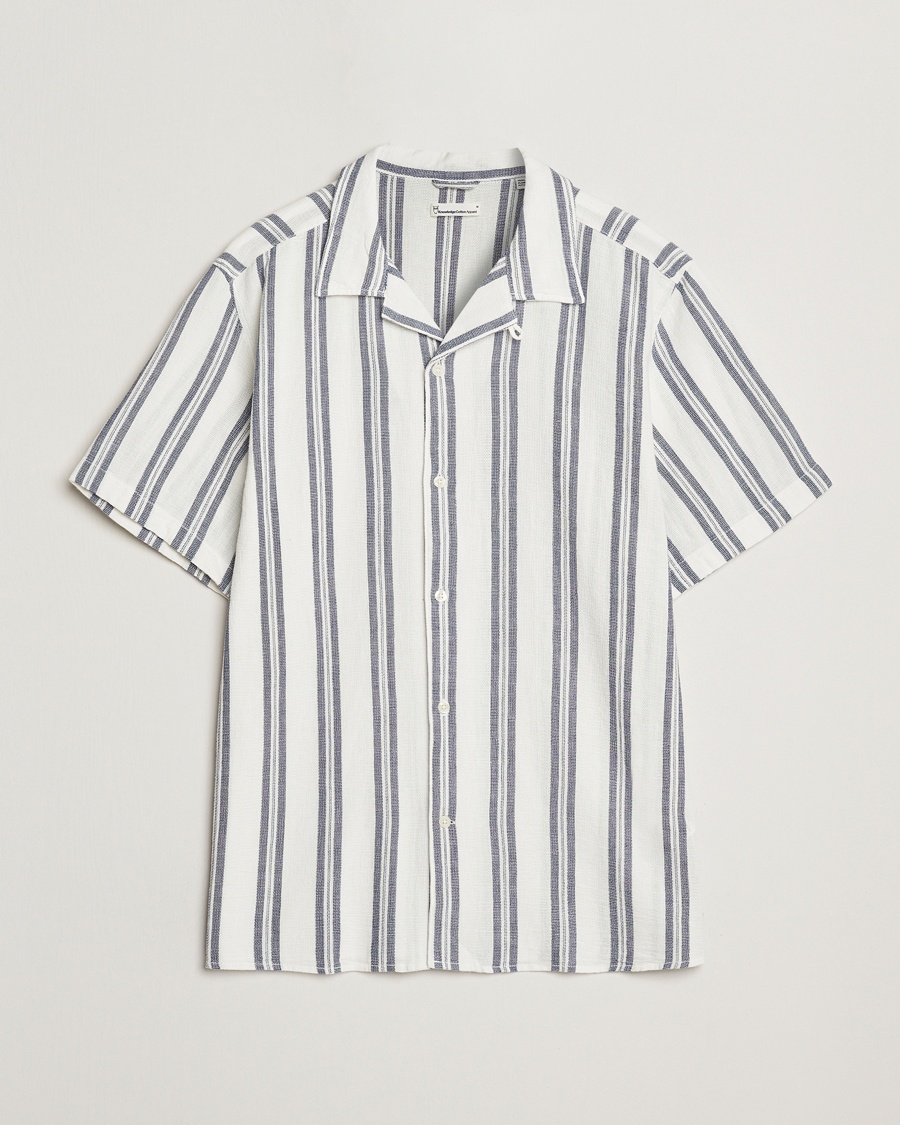 Homme | Casual | KnowledgeCotton Apparel | Box Short Sleeve Stripe Shirt Blue