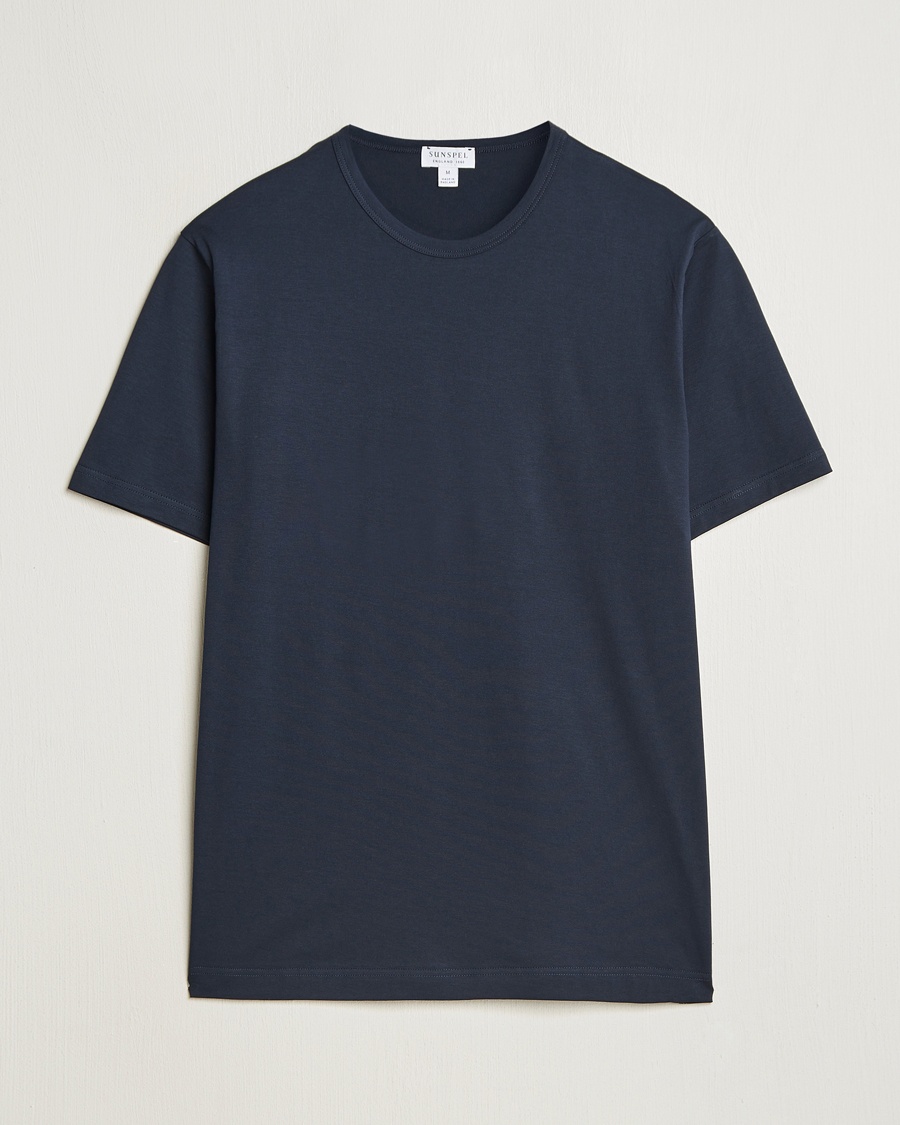 Sunspel Crew Neck Q82 Cotton T-Shirt Midnight Navy – Blauw