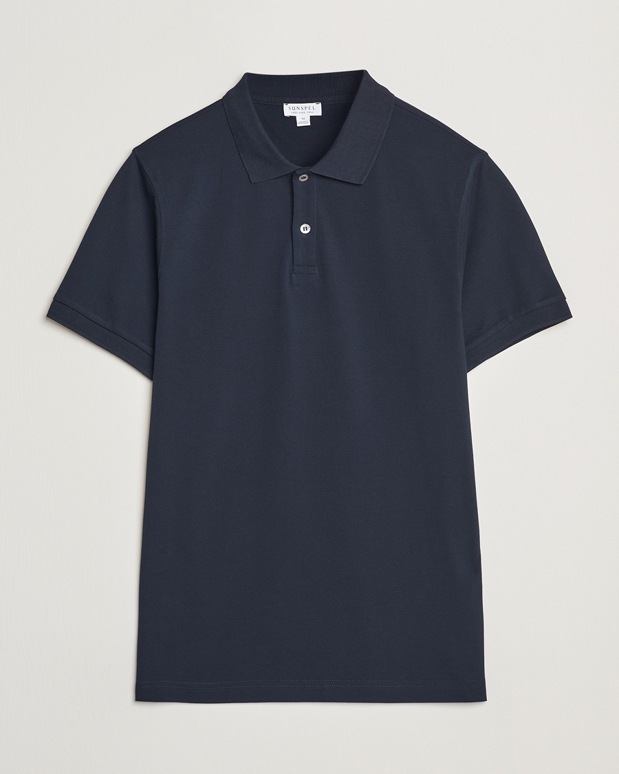 Homme | | Sunspel | Supima Cotton Short Sleeve Pique Polo Midnight Navy