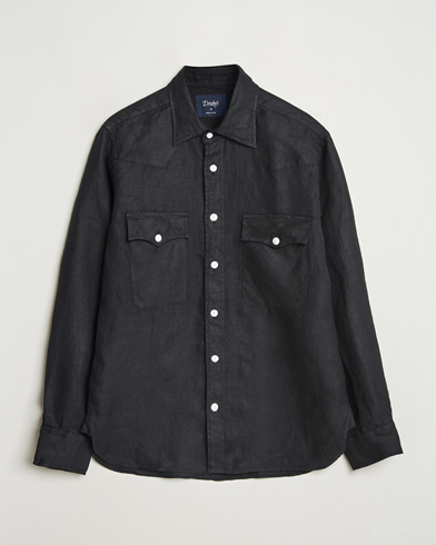 Homme | | Drake's | Linen Twill Western Shirt Black