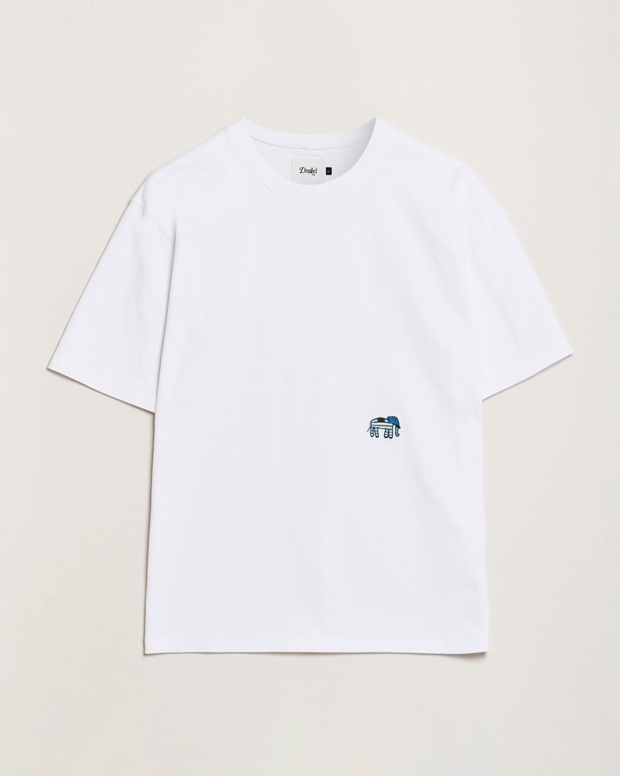 Homme | T-shirts À Manches Courtes | Drake's | Elephant Graphic Print Hiking T-Shirt Ecru