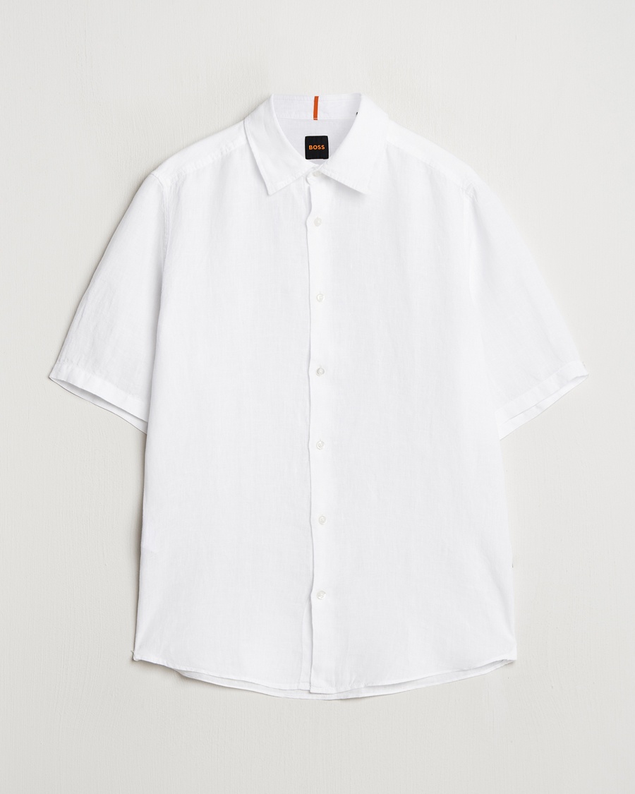 BOSS ORANGE Rash Linen Short Sleeve Shirt White – Wit