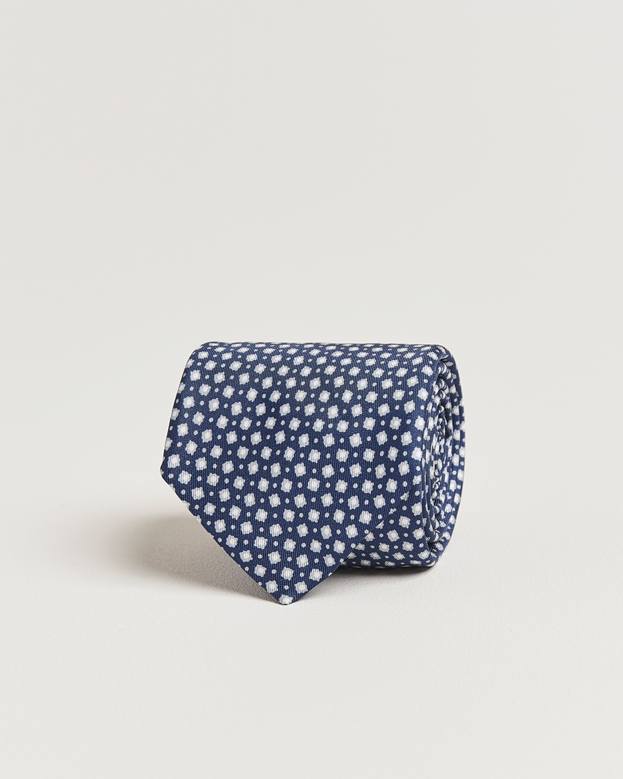 Heren | Stropdassen | Stenströms | Printed Silk Tie 7,5cm Blue