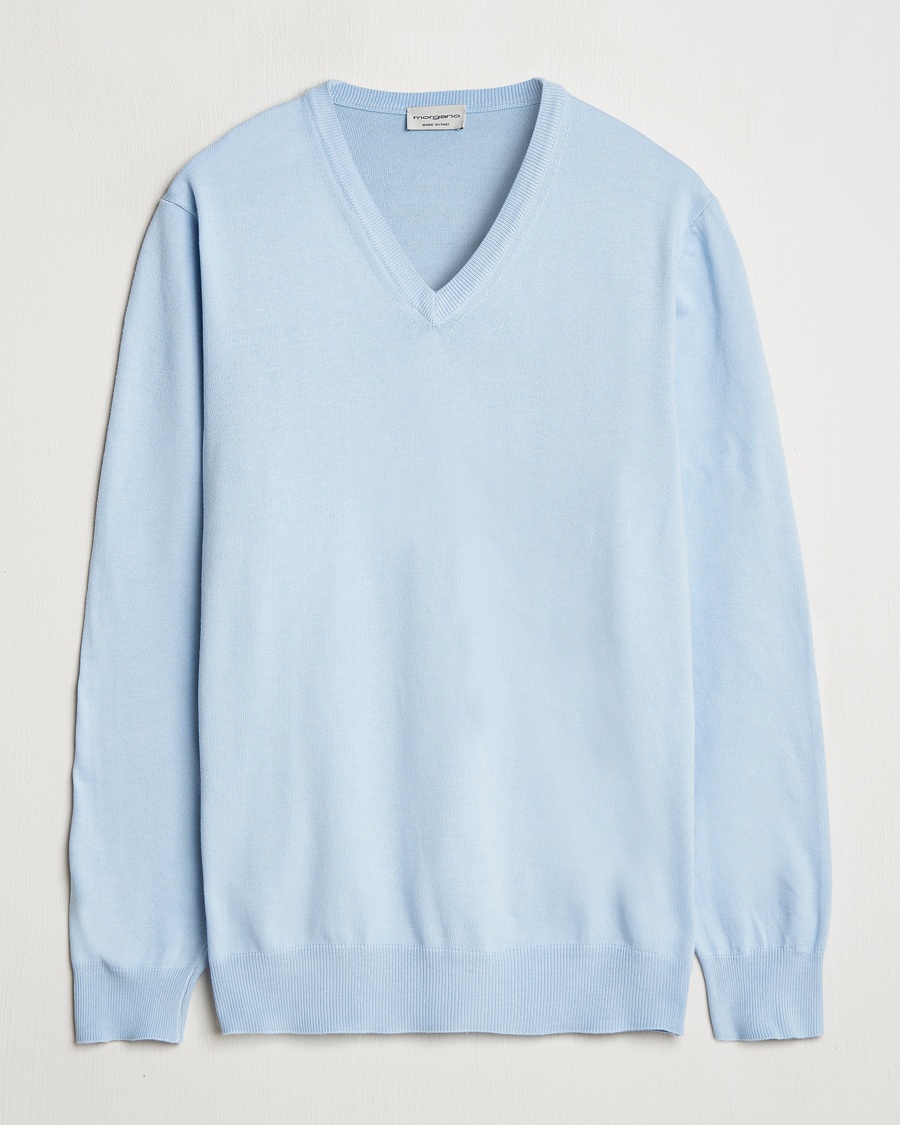 Homme | Pulls À Col En V | Morgano | Supersoft Egyptian Cotton V-Neck Light Blue