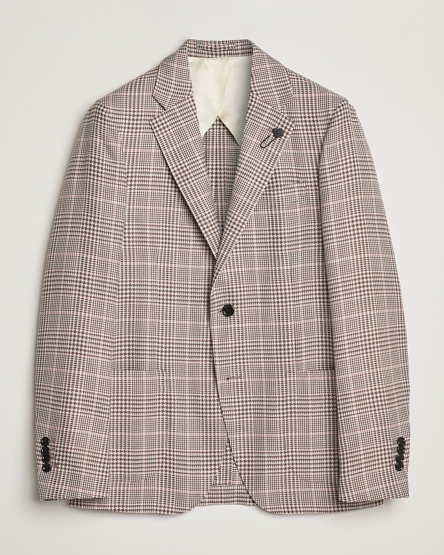 Heren | Lardini | Lardini | Wool/Cotton Checked Blazer Brown/Pink