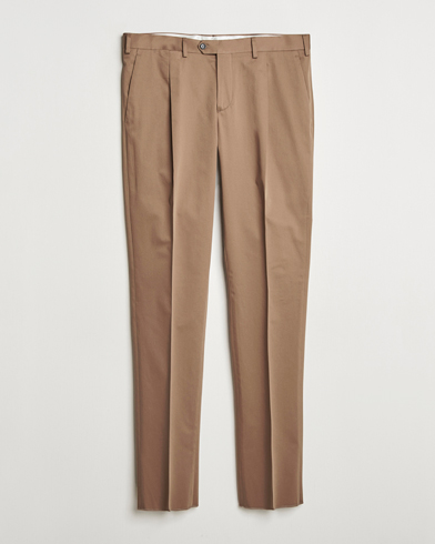 Lardini Pleated Cotton Stretch Trousers Light Brown – Marron
