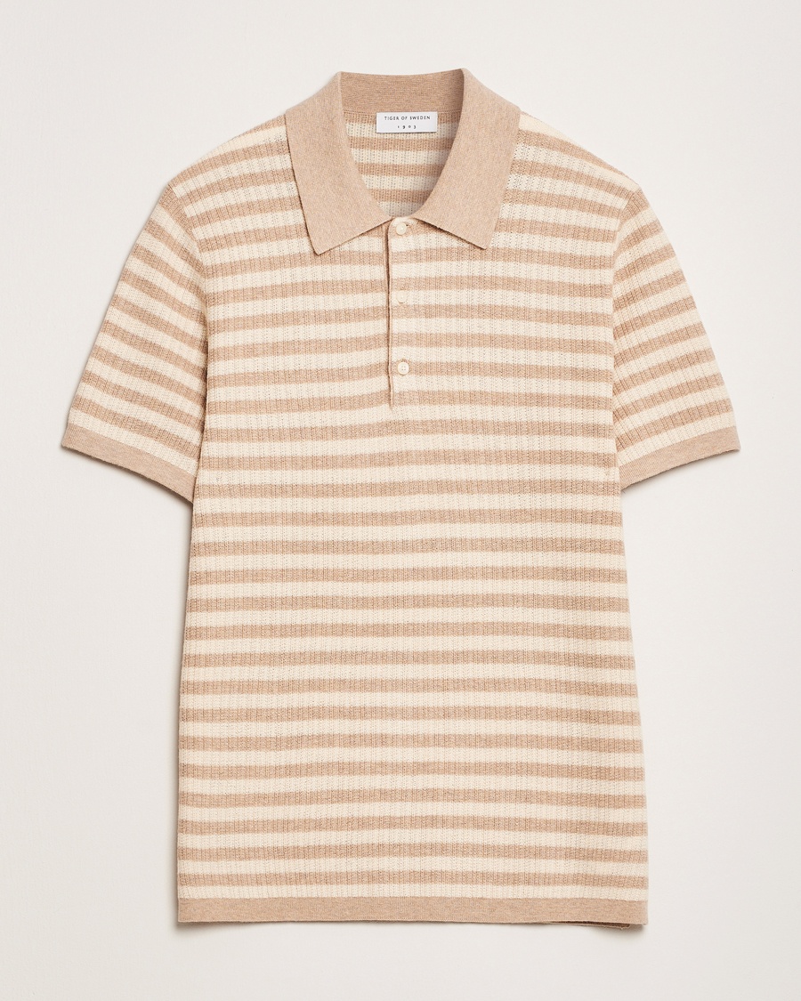 Heren | Kleding | Tiger of Sweden | Erros Knitted Striped Polo Practical Beige